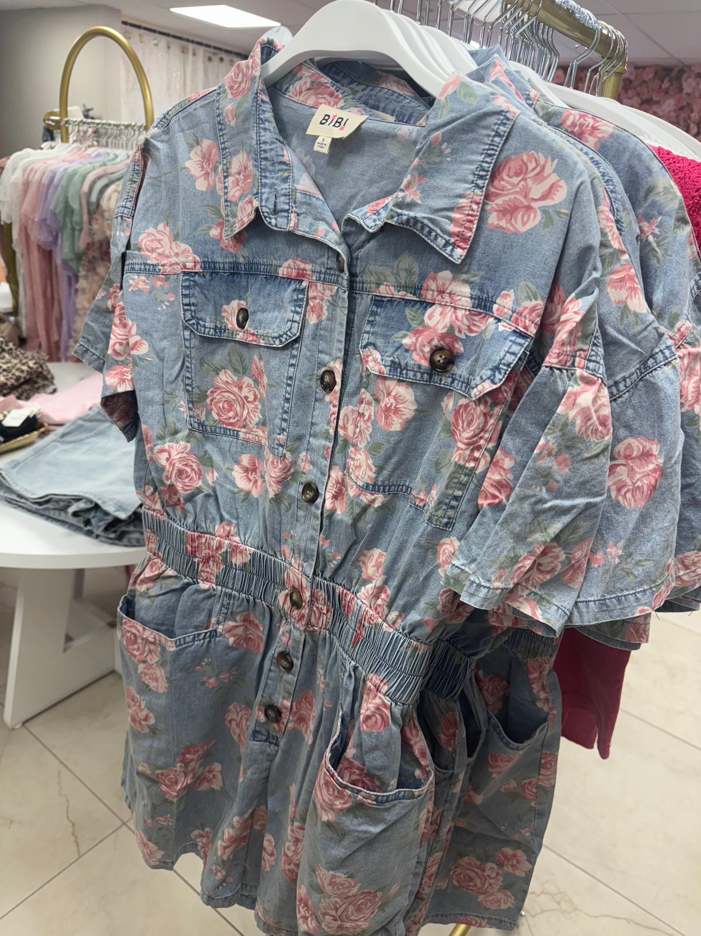 Pink floral romper