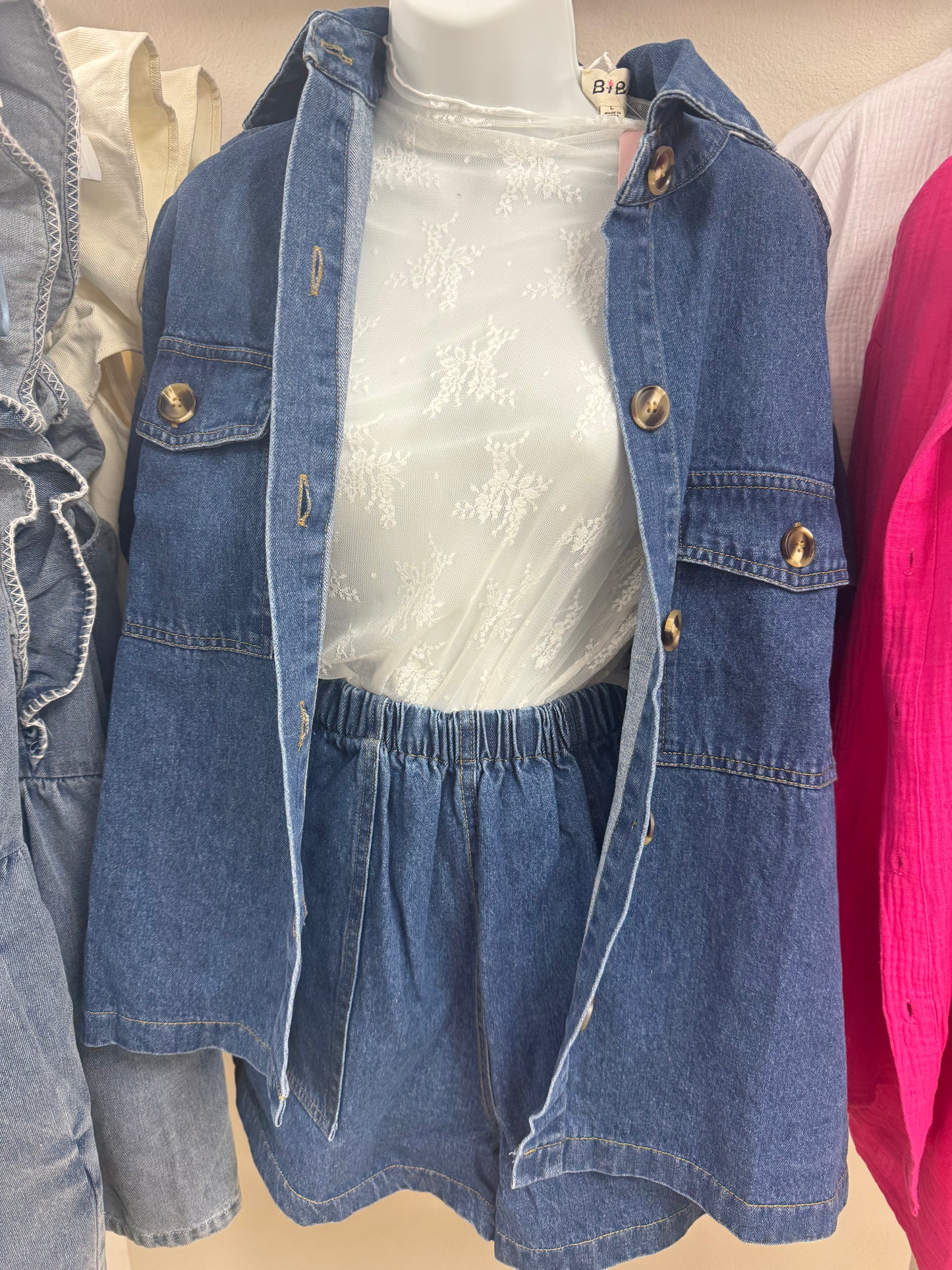 Blue jean short and button up top