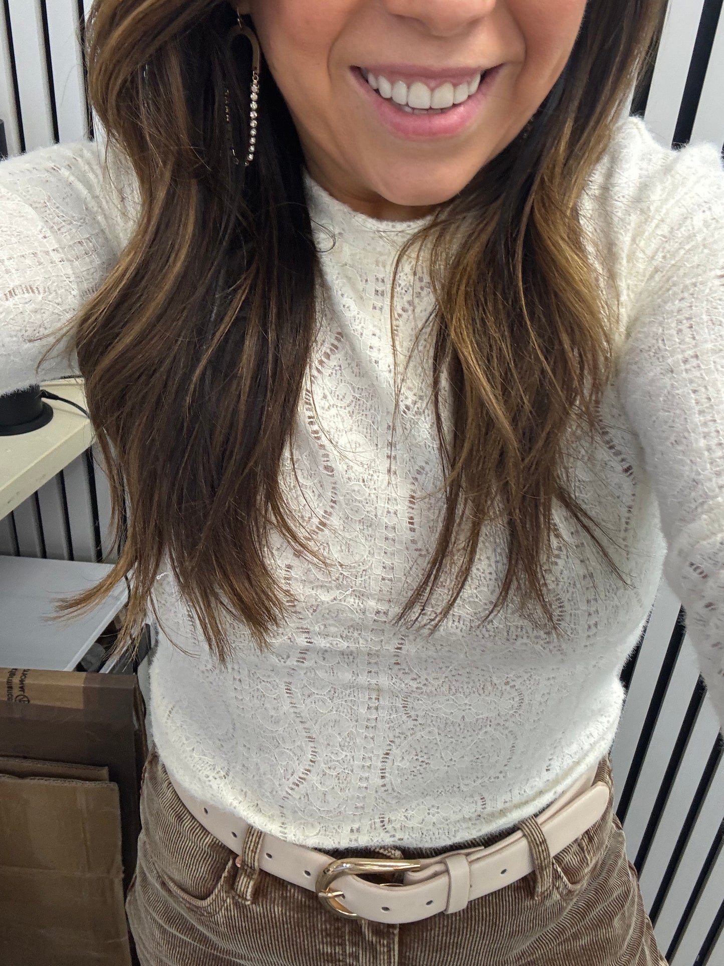 Semi sheer lace long sleeve