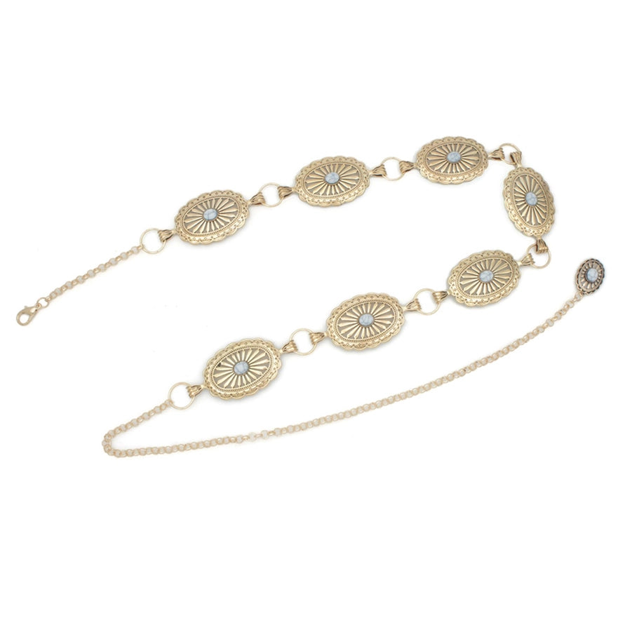 White and gold western belt