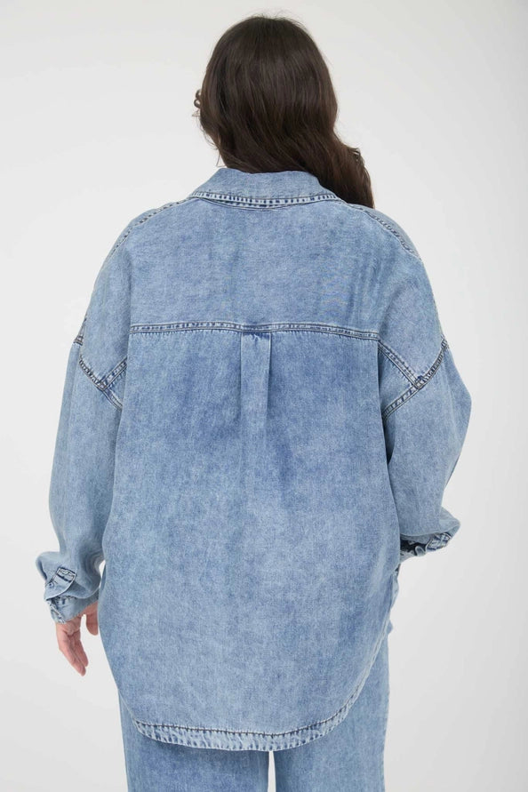 Denim long sleeve button up top
