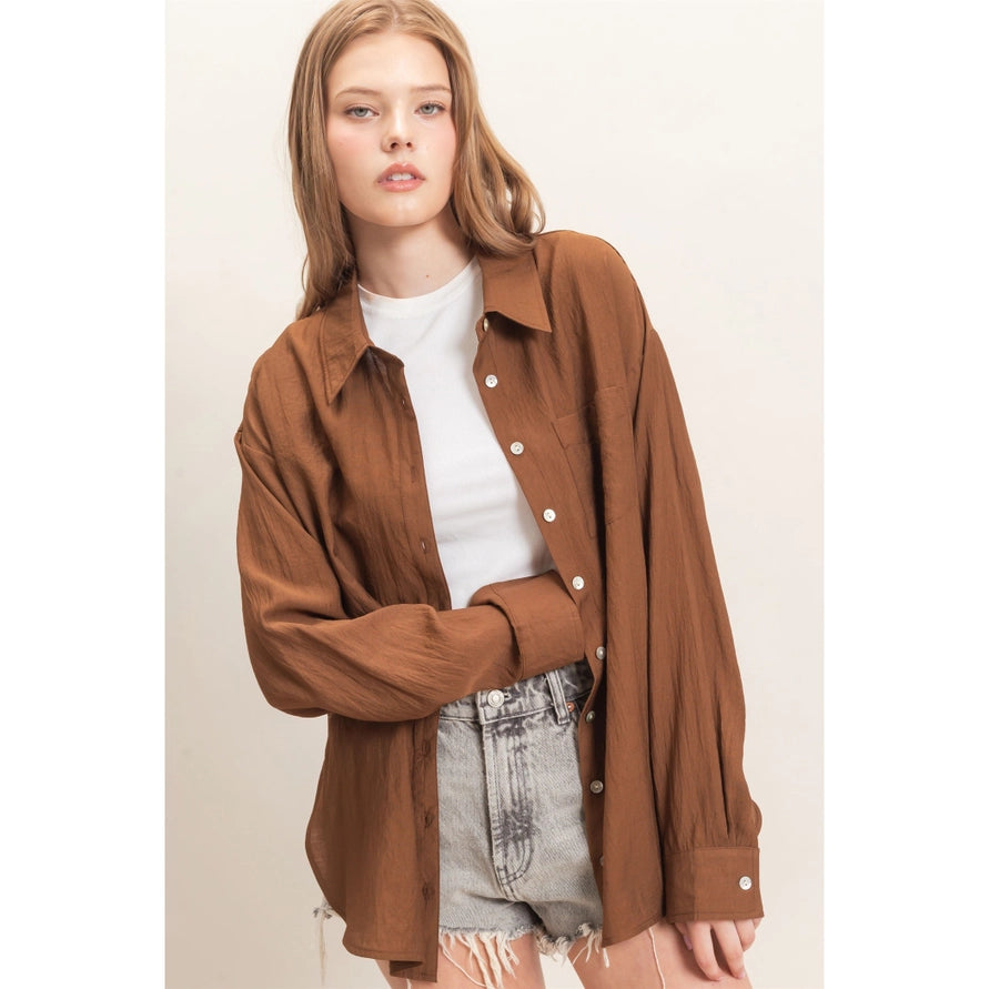 Brown button up long sleeve top