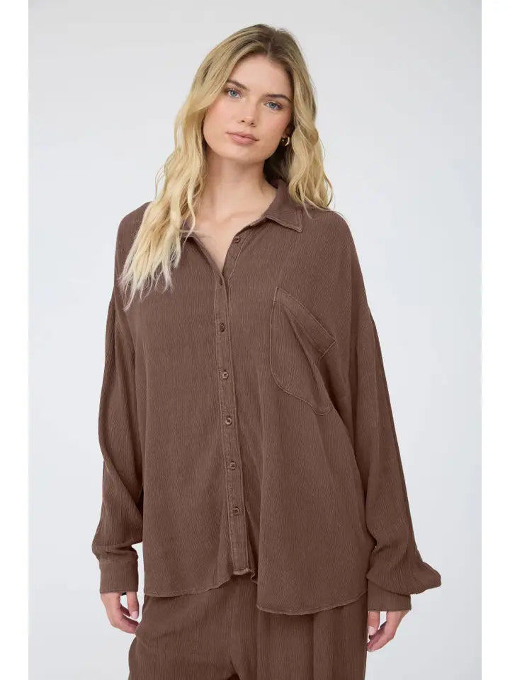 Brown button up ribbed top