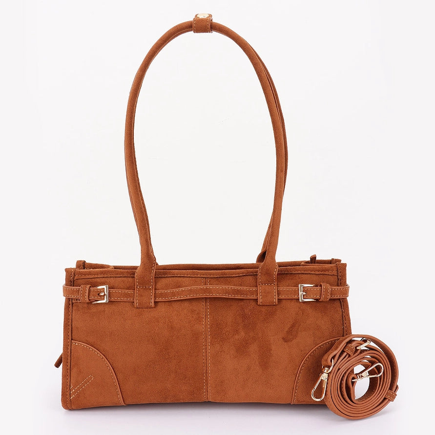 Brown Faux Suede Studded Tote Bag