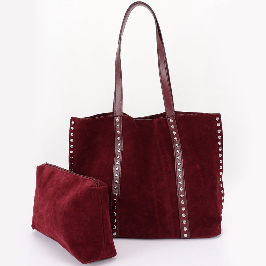 Faux Suede Studded Tote Bag