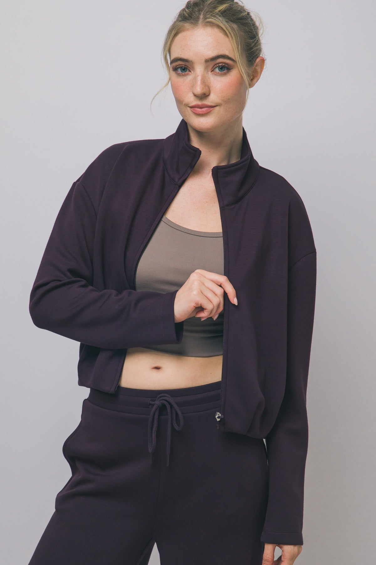 Plum cropped zip up jacket