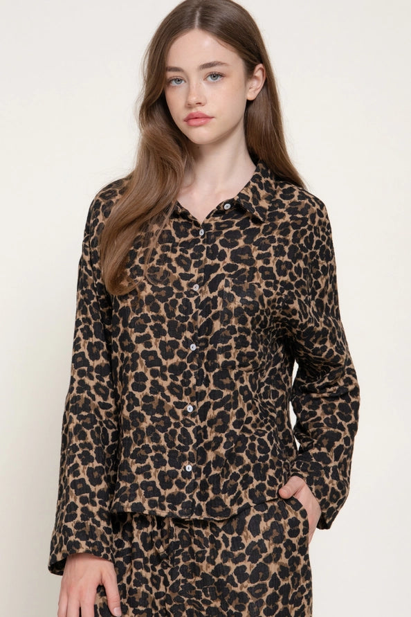 Leopard button up long sleeve top