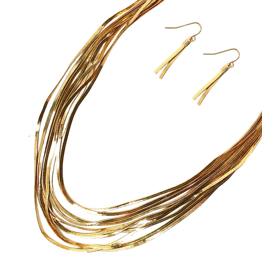 Gold chained necklace and earring set