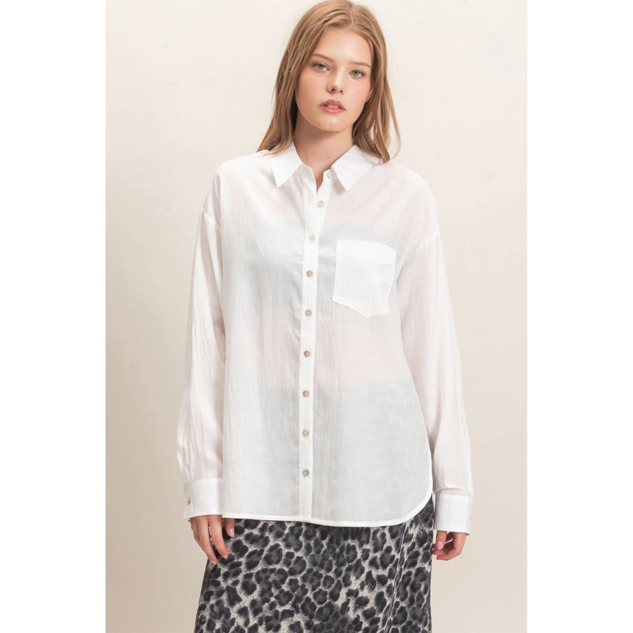 off white button up long sleeve top